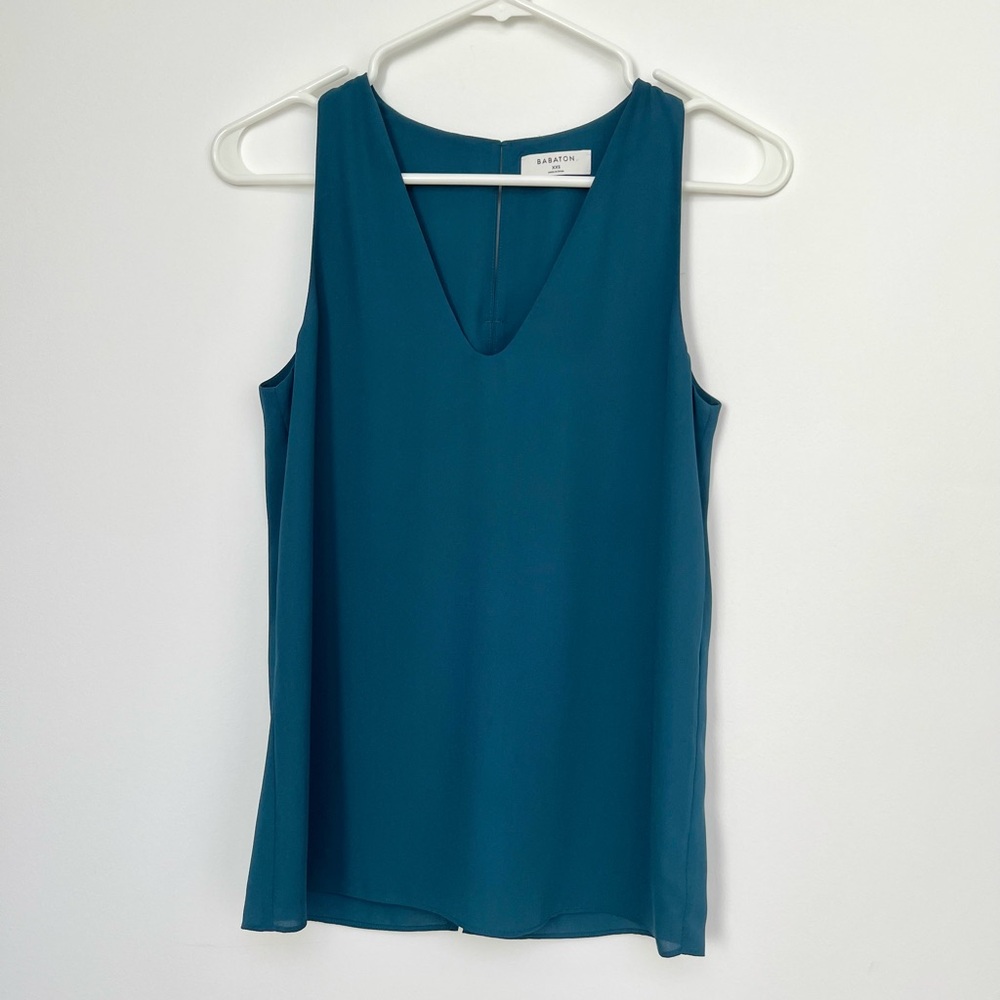 BABATON Aritzia XXS Teal V-neck Camisole Tank w/ Cutout Slits/Holes Work Career